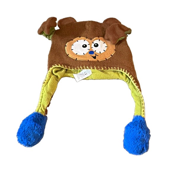 Flipeez Other - Flipeez Monkey Trapper Hat Ear Flap Pom Pom Brown Green Blue One Size